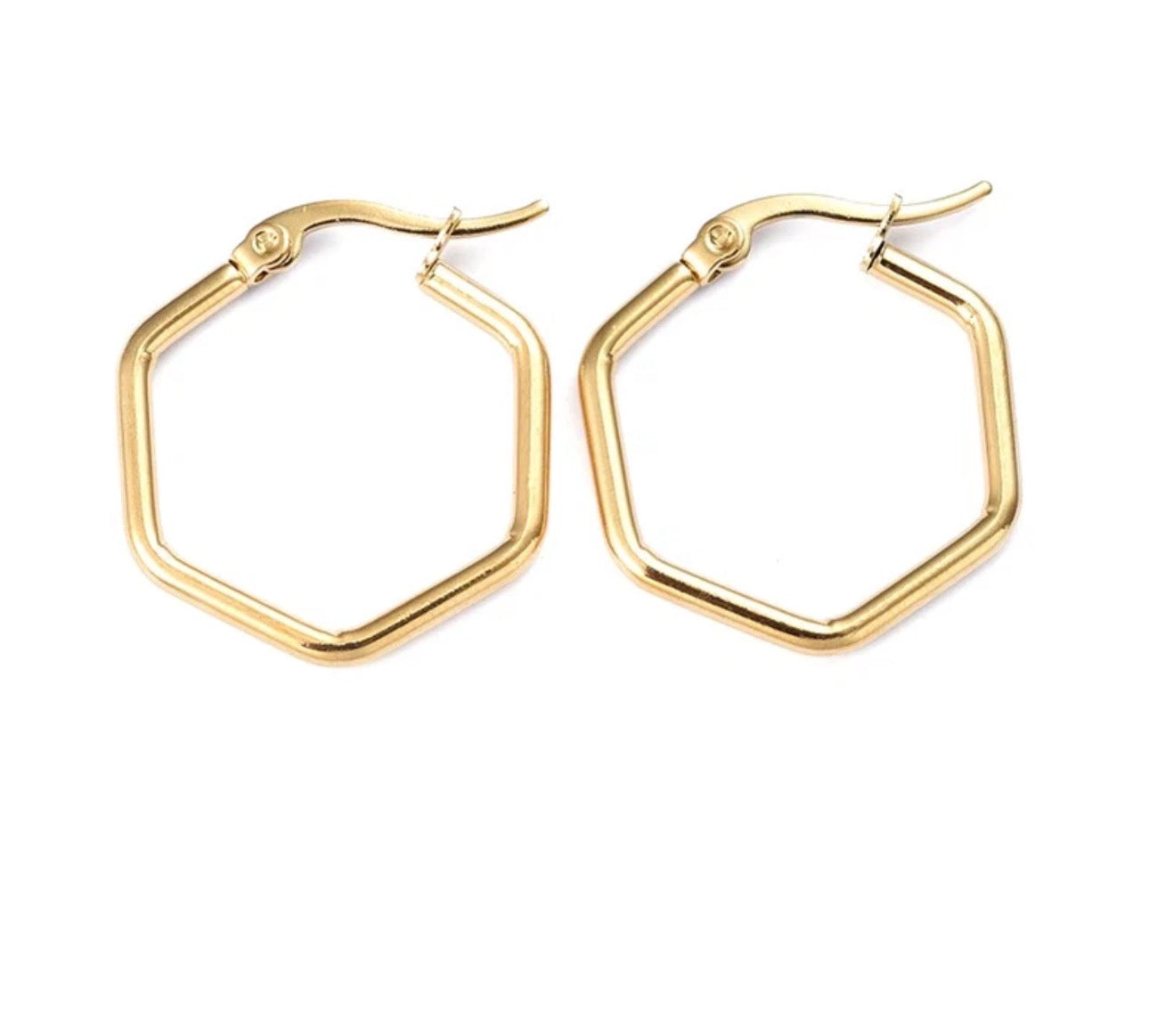 Boucles d'oreilles creoles hexagonales plaqué or
