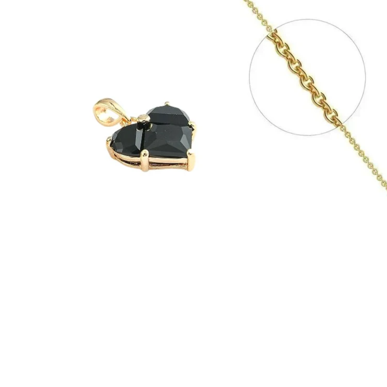 Collier coeur orne d'un zirconium noir serti plaqué or