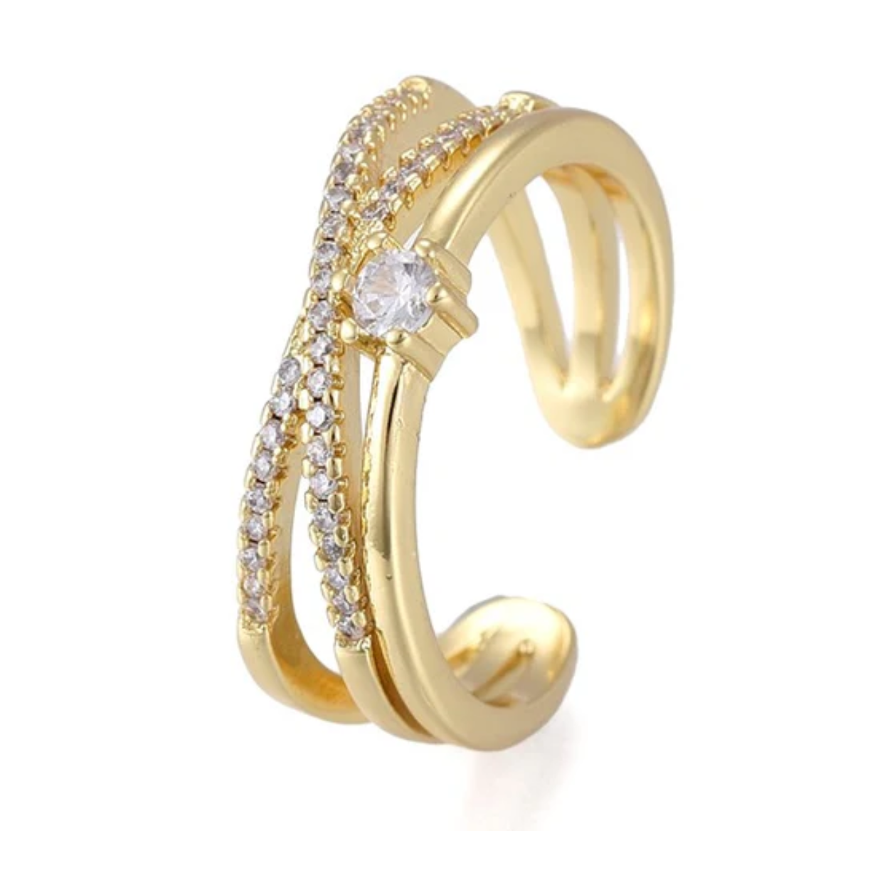 Bague Femme Réglable Triple Anneau Croisé Diamant CZ