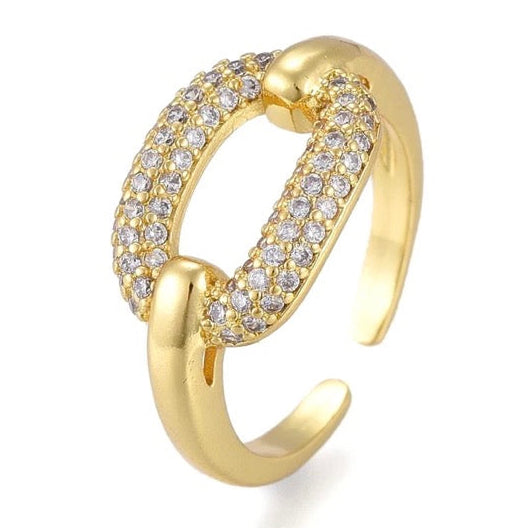Bague chaîne pavée zirconiums blancs plaqué or