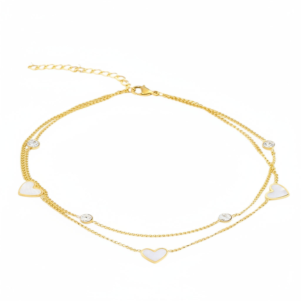 Bracelet Femme Souple 3 Breloques Cœur Or 18K – 22+5 cm