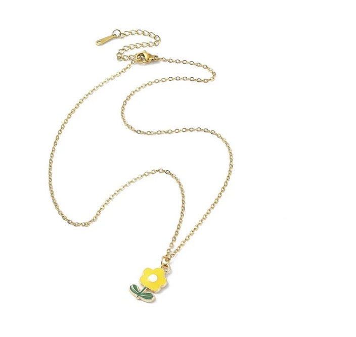 Collier Fleur Rouge Acier Inoxydable