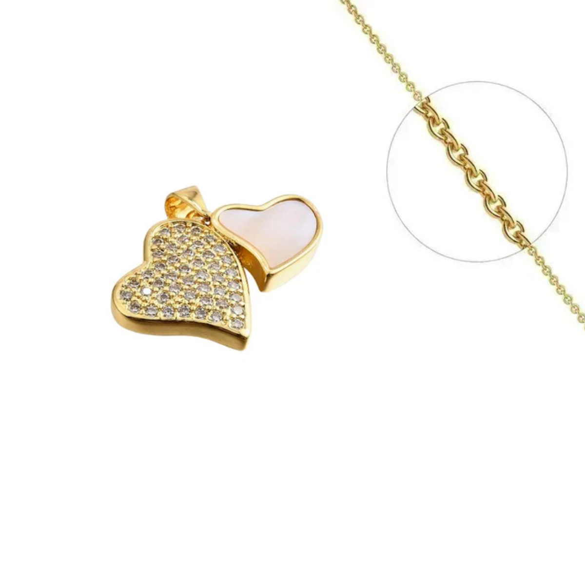 Collier double coeur nacre zirconiums sertis plaqué or