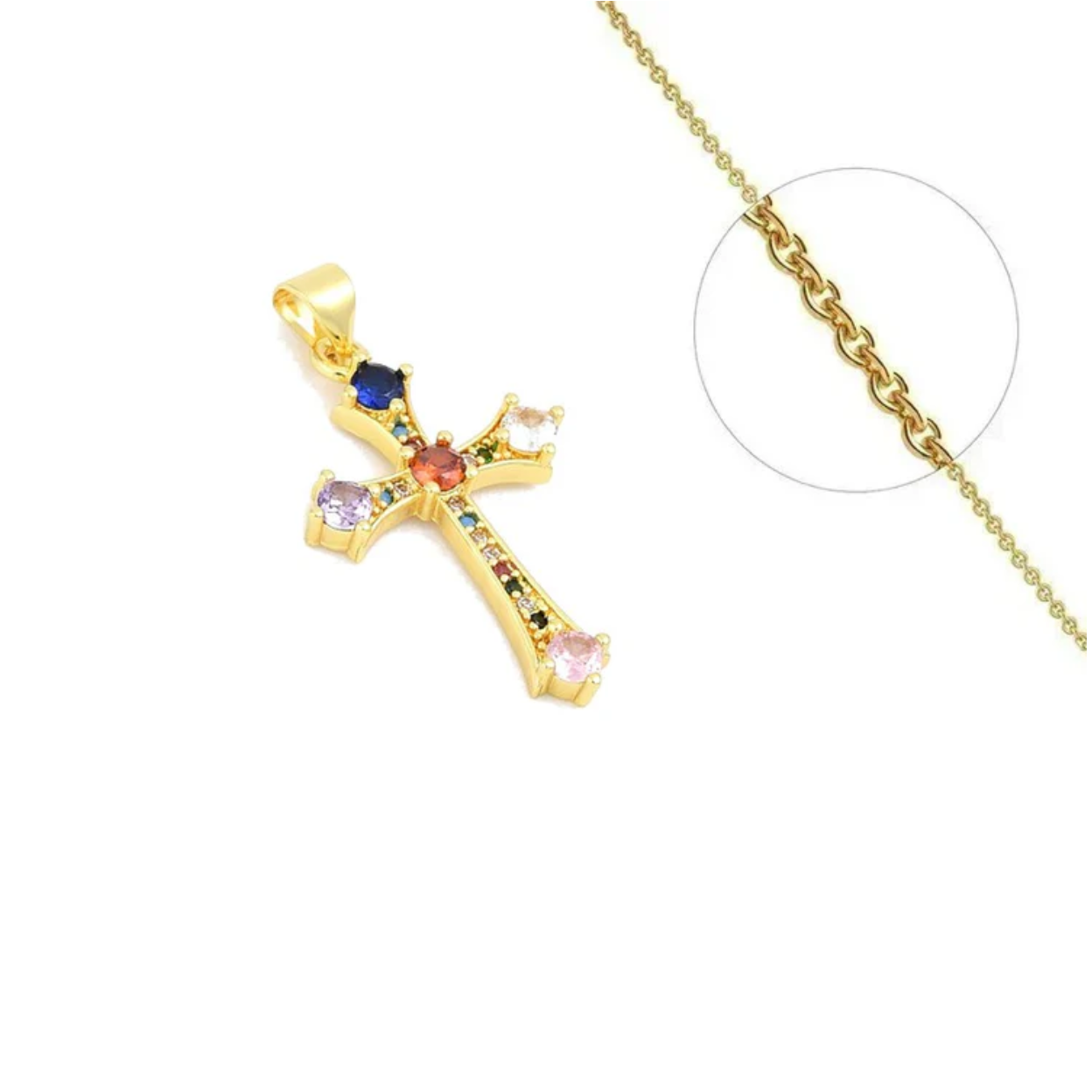 Collier Croix Colorée plaqué or