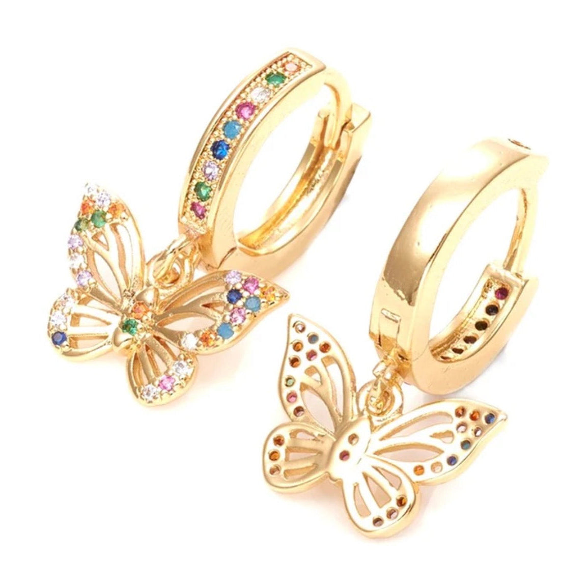 Boucles d'Oreilles Papillon Multicolore – Plaqué Or 18k