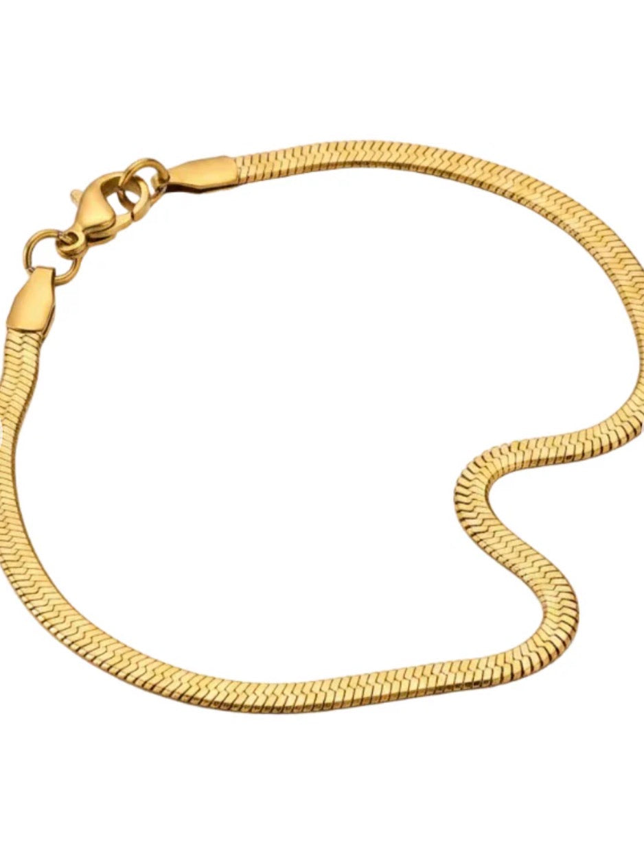 Bracelet Serpent Plaqué Or 18K – Maille Plate 18 cm