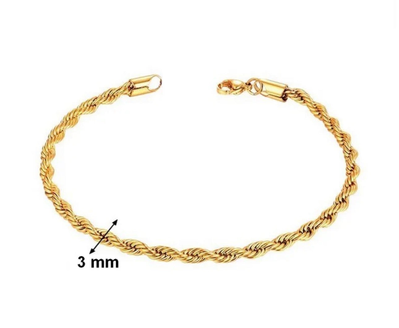 Bracelet Femme Maille Torsadée Plaqué Or  – 19 cm × 3 mm