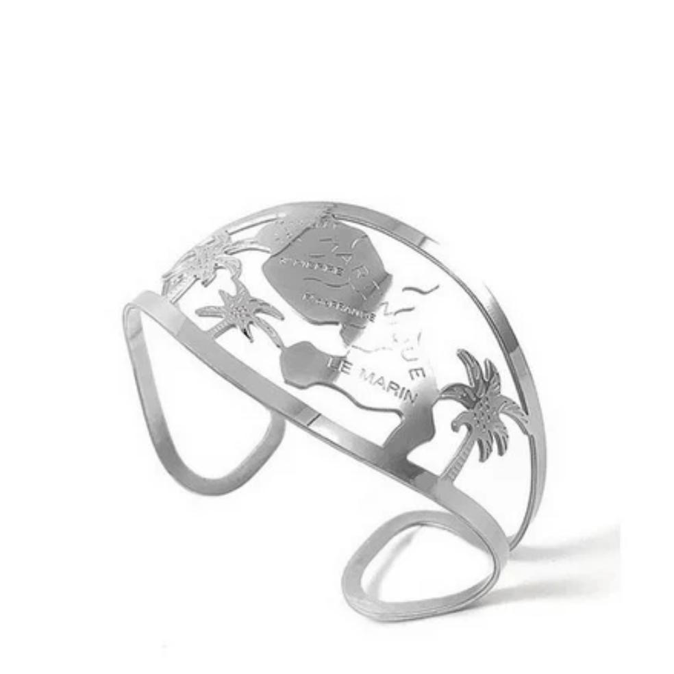 Bague Manchette Carte Martinique Acier Inoxydable
