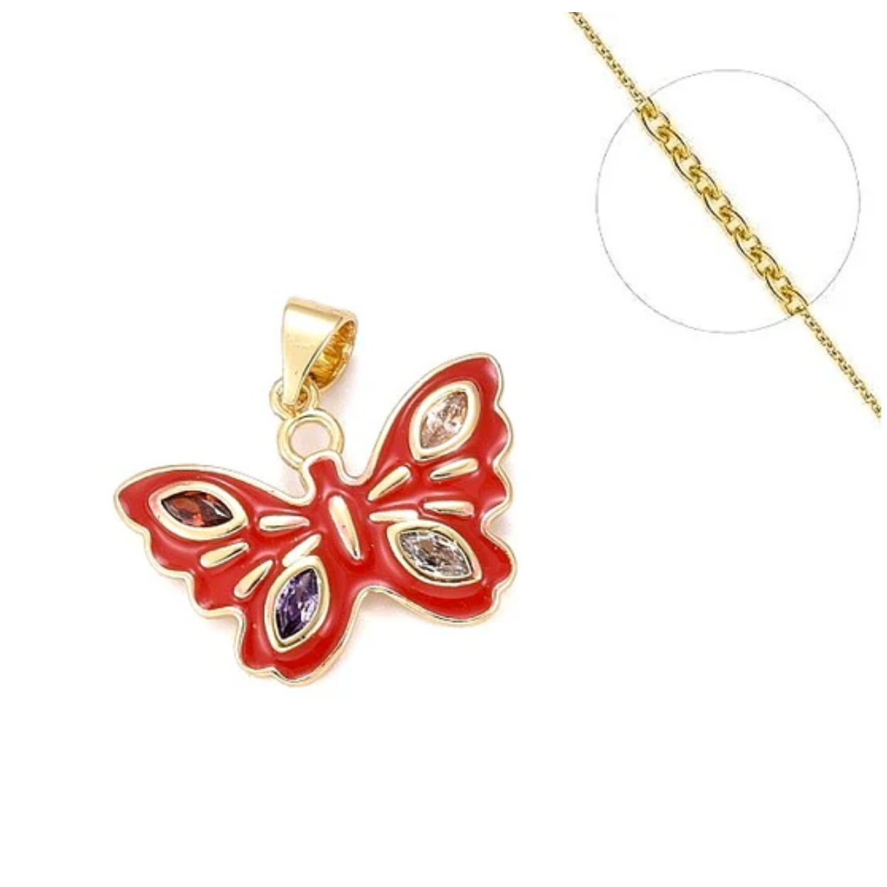 Collier Papillon Émaillé Plaqué Or