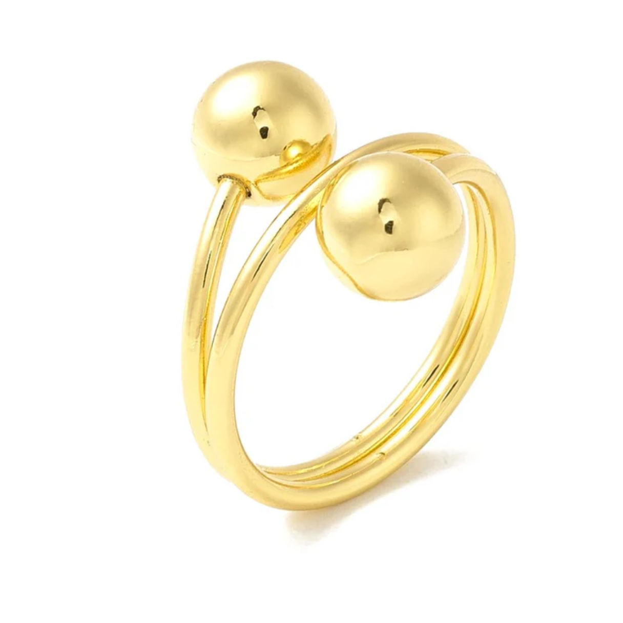 Bague Réglable Double Boules plaqué or