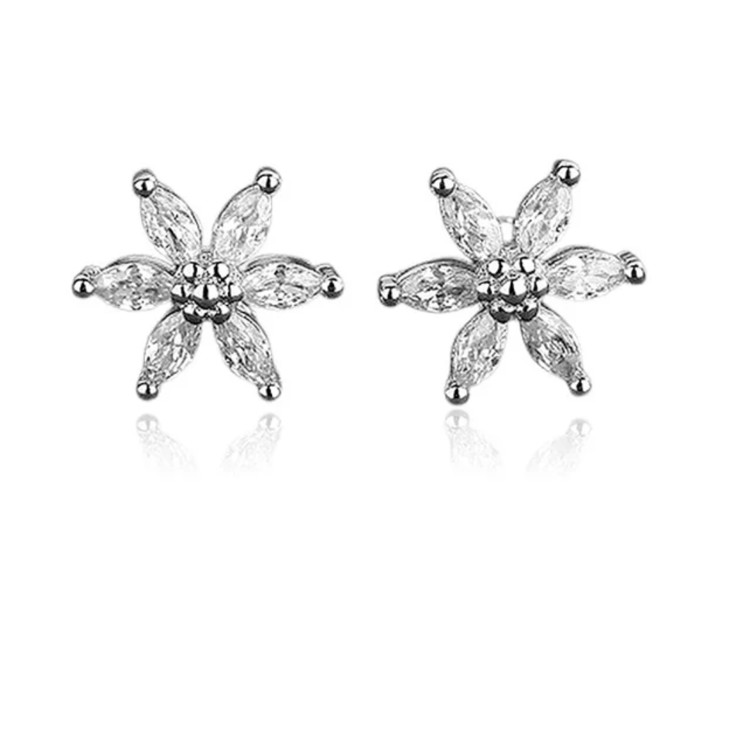 Boucles d'oreilles puces fleur argent 925 zirconiums taille marquise 12mm