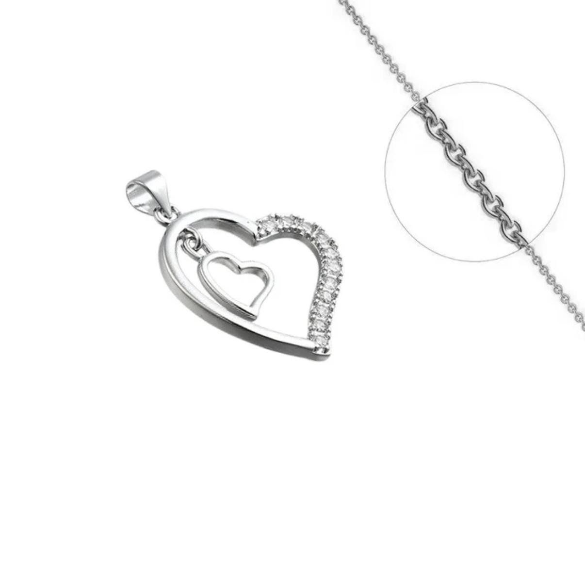 Collier double coeur zirconiums sertis argent
