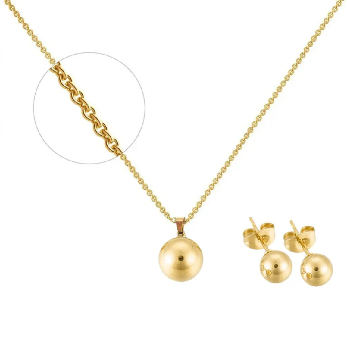 Parure Collier Boucles d'Oreilles Boule - Acier Inoxydable