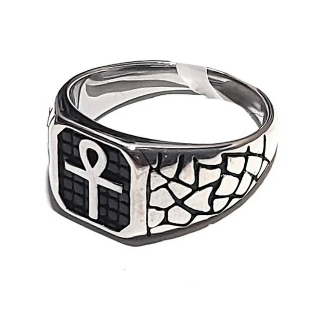 Bague Chevalière Acier Inoxydable Argentée - Croix Ankh - SKU BGA 194