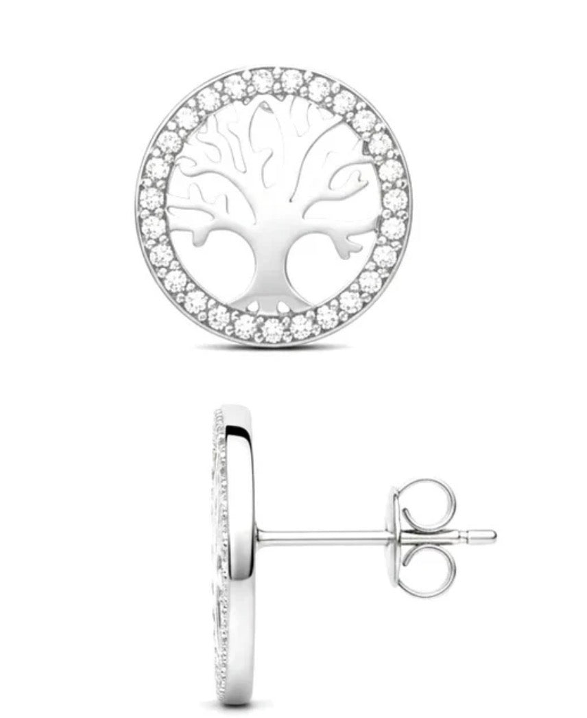 Puces Arbre de Vie Nora – Argent 925 & Zirconiums