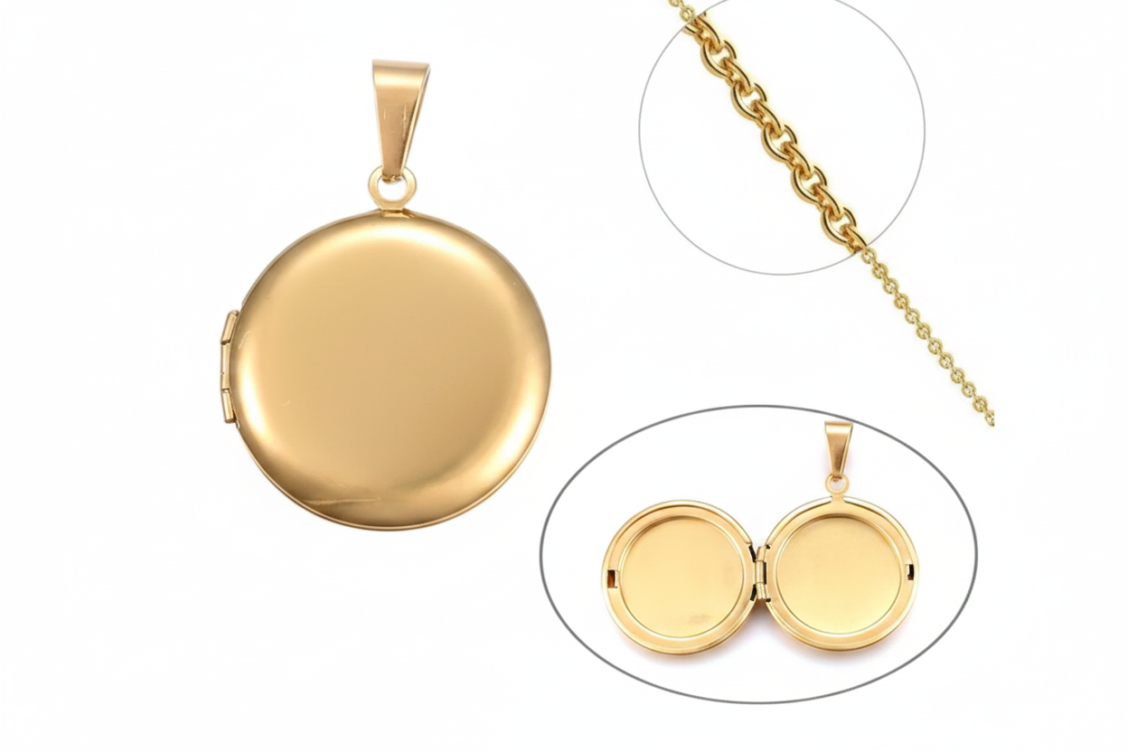 Collier Pendentif Porte-Photo Rond plaqué or
