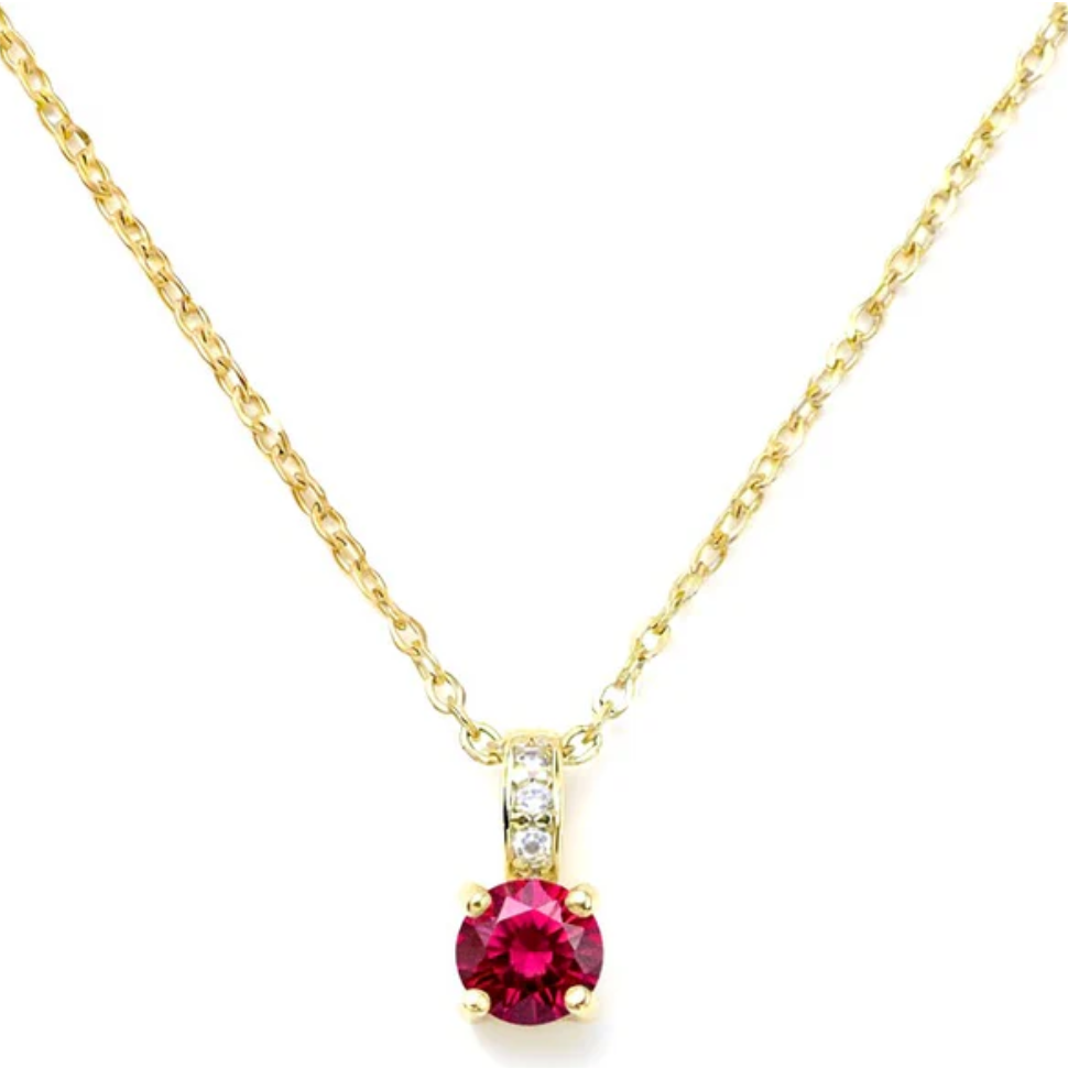 Collier Chaîne & Pendentif Oxyde Rouge Plaqué Or