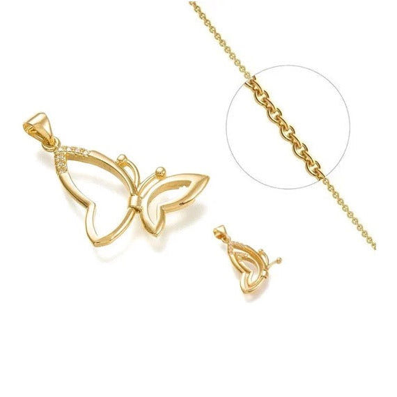 Collier papillon ajoure zirconiums plaqué or
