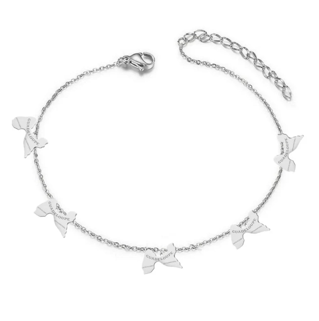 Chaîne de Cheville Guadeloupe Acier Inoxydable Argenté – Bijou Antillais Femme
