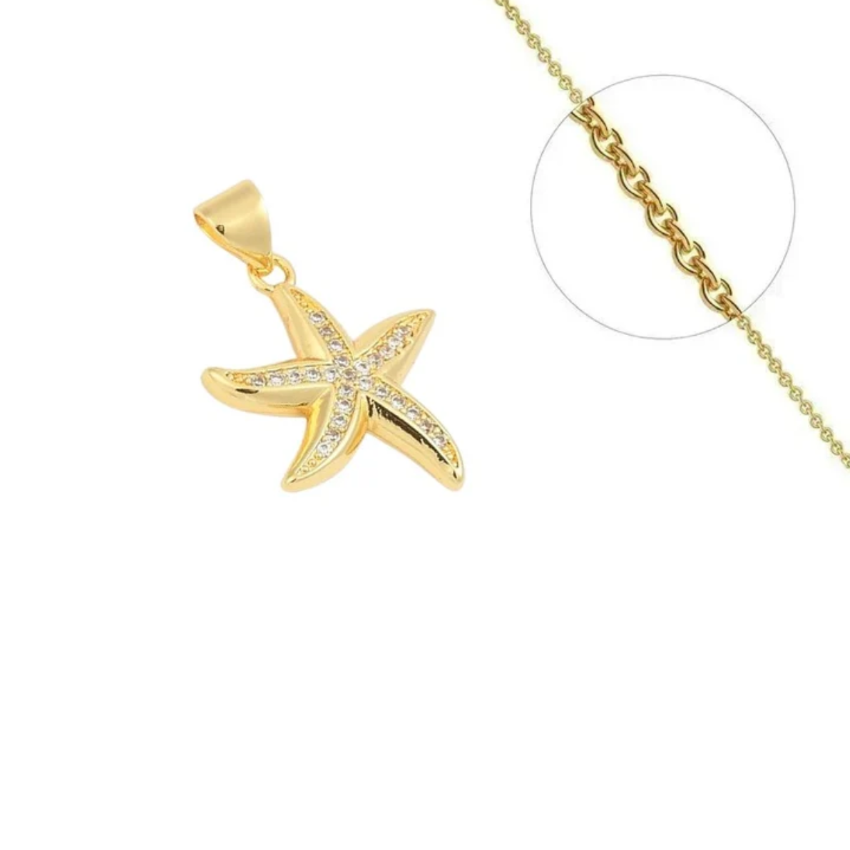 Collier etoile de mer zirconiums sertis plaqué or
