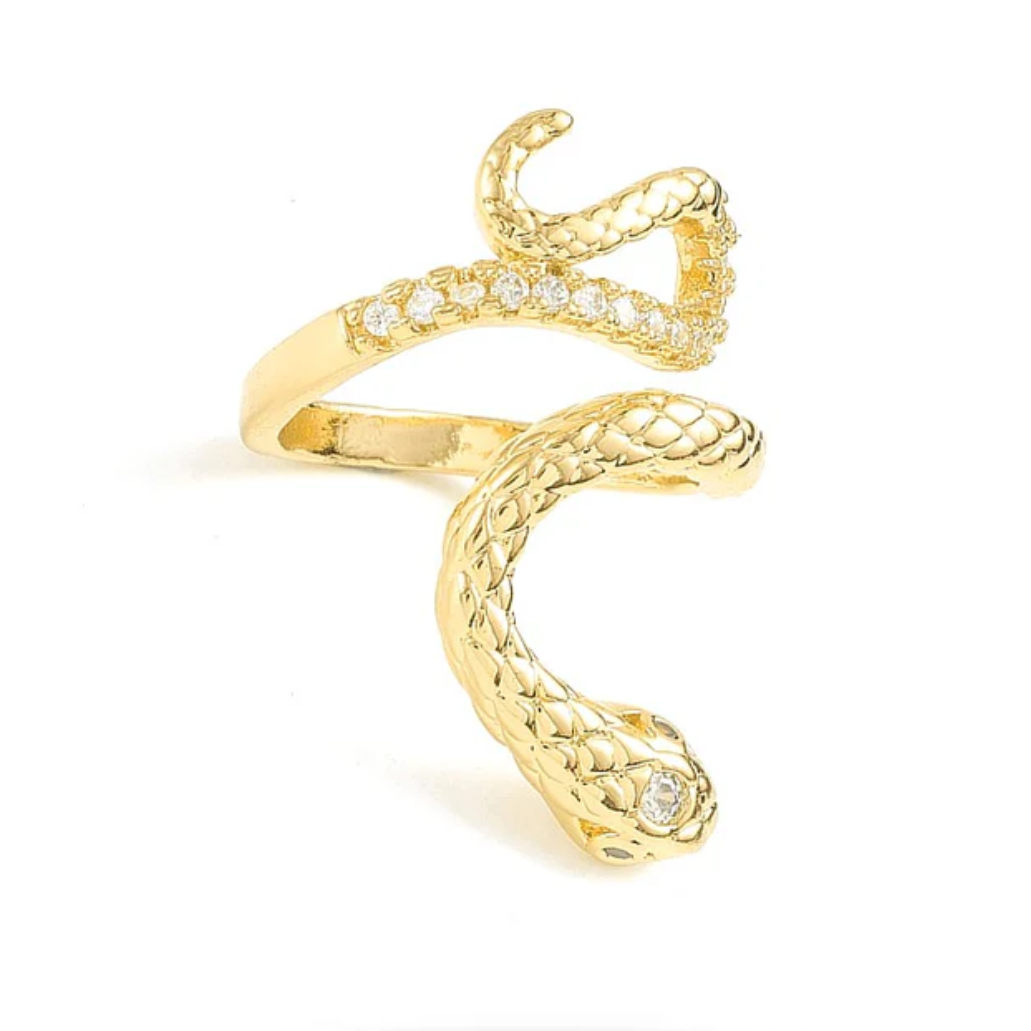 Bague Femme Réglable Serpent Zirconiums Sertis Plaqué Or