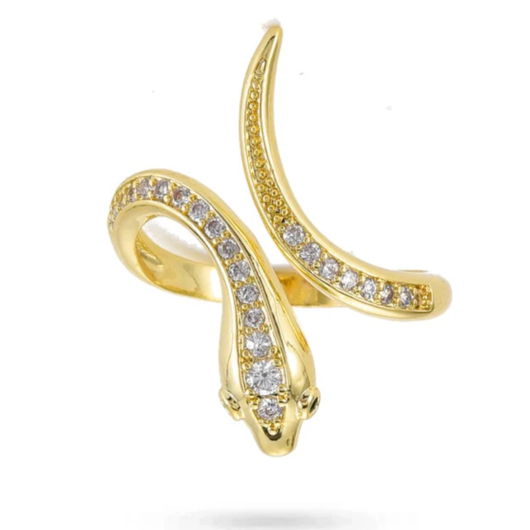 Bague Femme Réglable Serpent Zirconiums Sertis Plaqué Or
