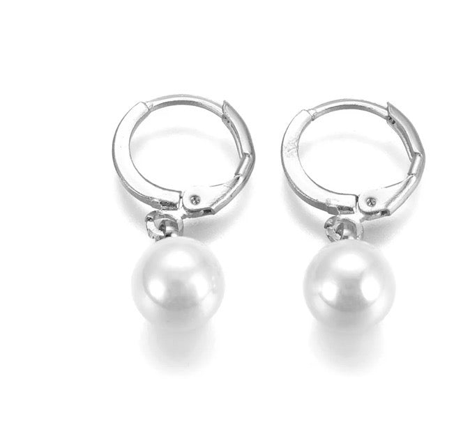 Créoles Perle Blanche & Cristal argent