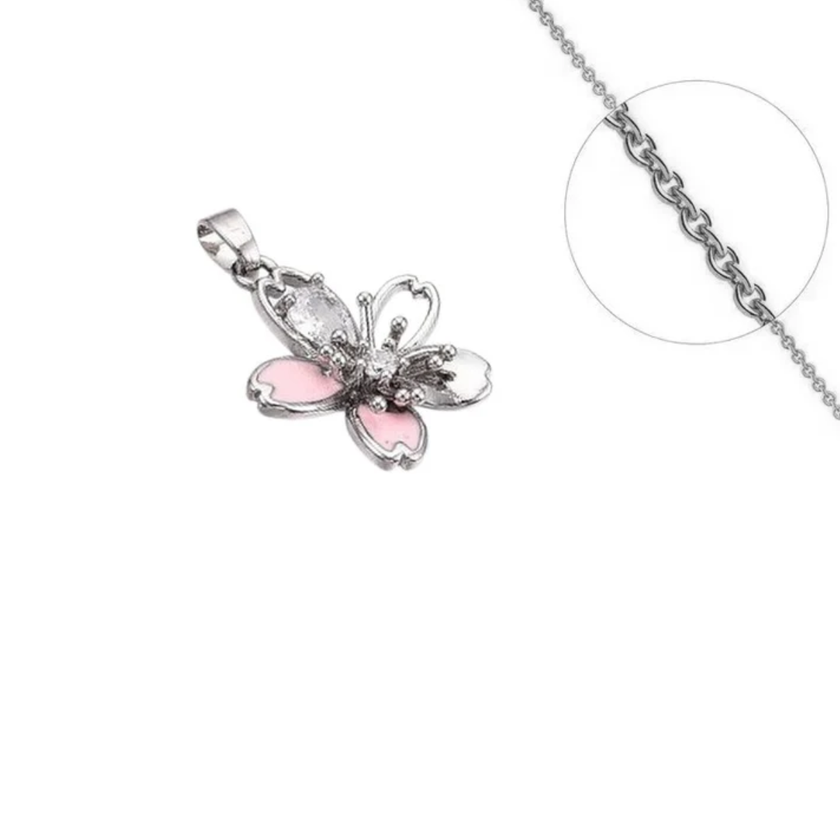 Collier argent fleur email zirconiums sertis