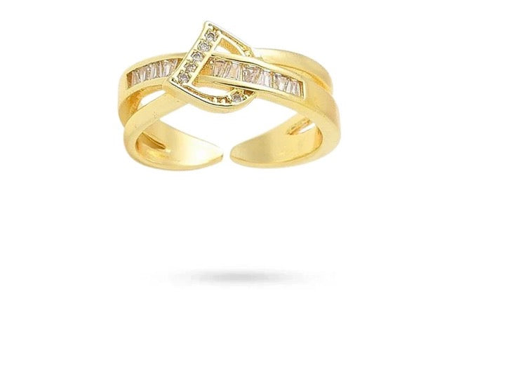 Bague ouverte ceinture zirconiums baguettes blancs plaqué or