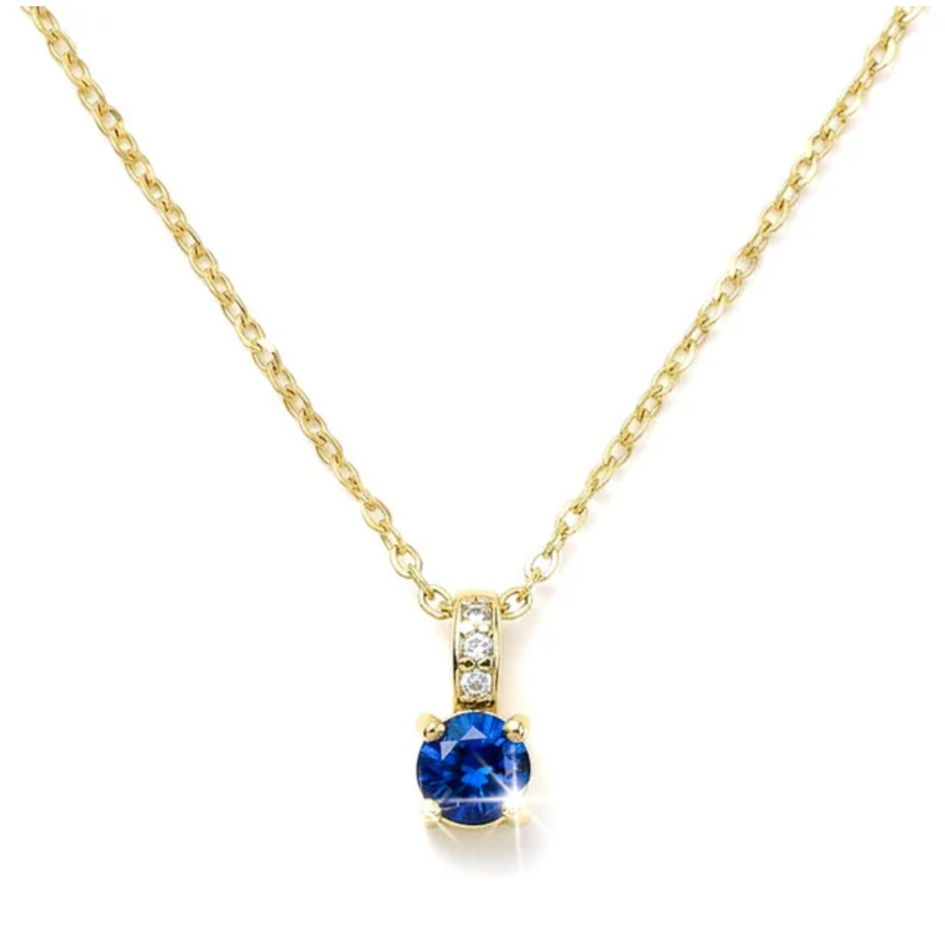Collier Chaîne & Pendentif Oxyde Bleu Nuit Zirconiums Sertis Plaqué Or – Chaîne 45 cm