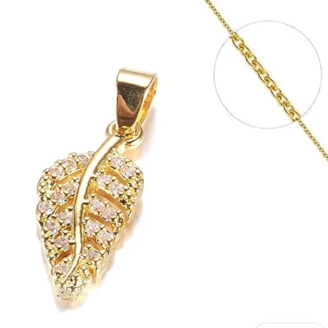 Collier zircon cubique feuille plaqué or