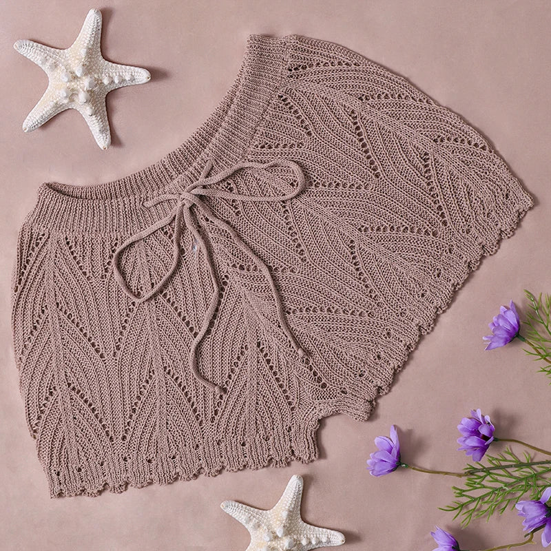 Short de Plage Ajouré Femme - Couvre-Maillot Cordon Taille Été Automne