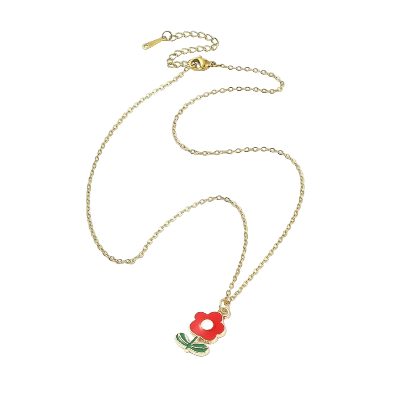 Collier Fleur Rouge Acier Inoxydable