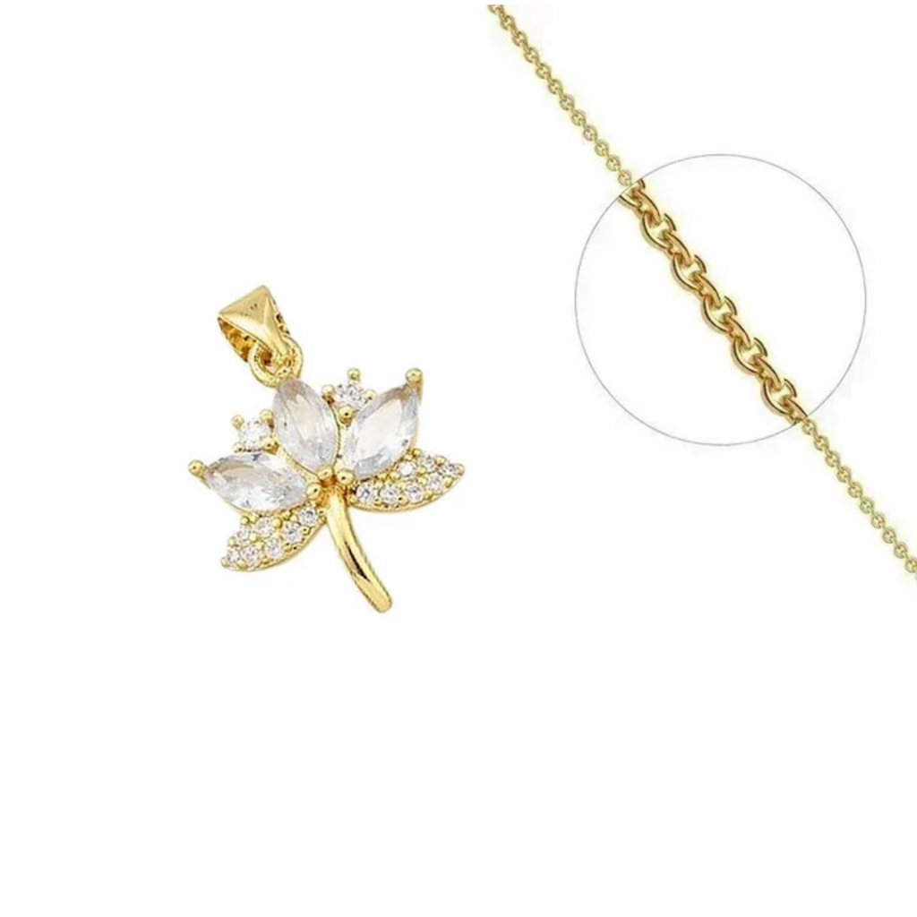 Collier feuille de cannabis zirconiums sertis plaqué or