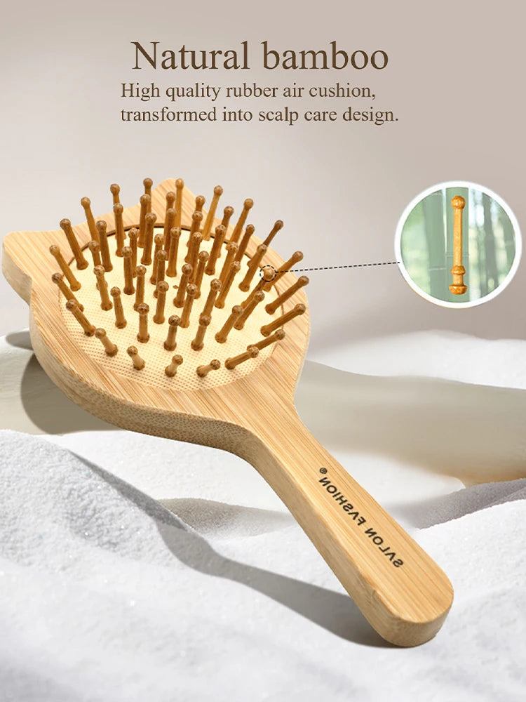 Brosse Cheveux Bambou Bois Naturel - Peigne Anti-Statique Massage Cuir Chevelu Coussin d'Air Démêlage Femme Homme