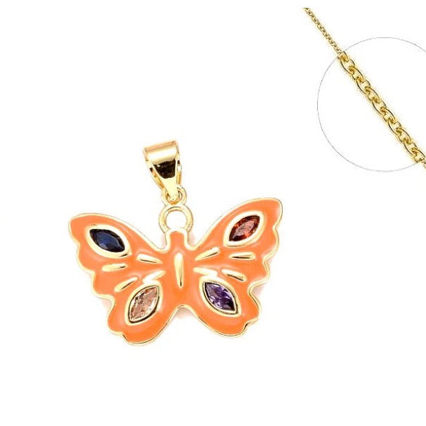 Collier Papillon Émaillé Plaqué Or