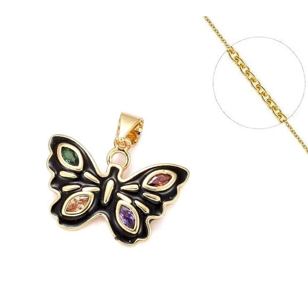 Collier Papillon Émaillé Plaqué Or