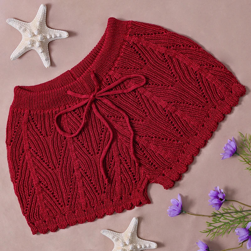 Short de Plage Ajouré Femme - Couvre-Maillot Cordon Taille Été Automne