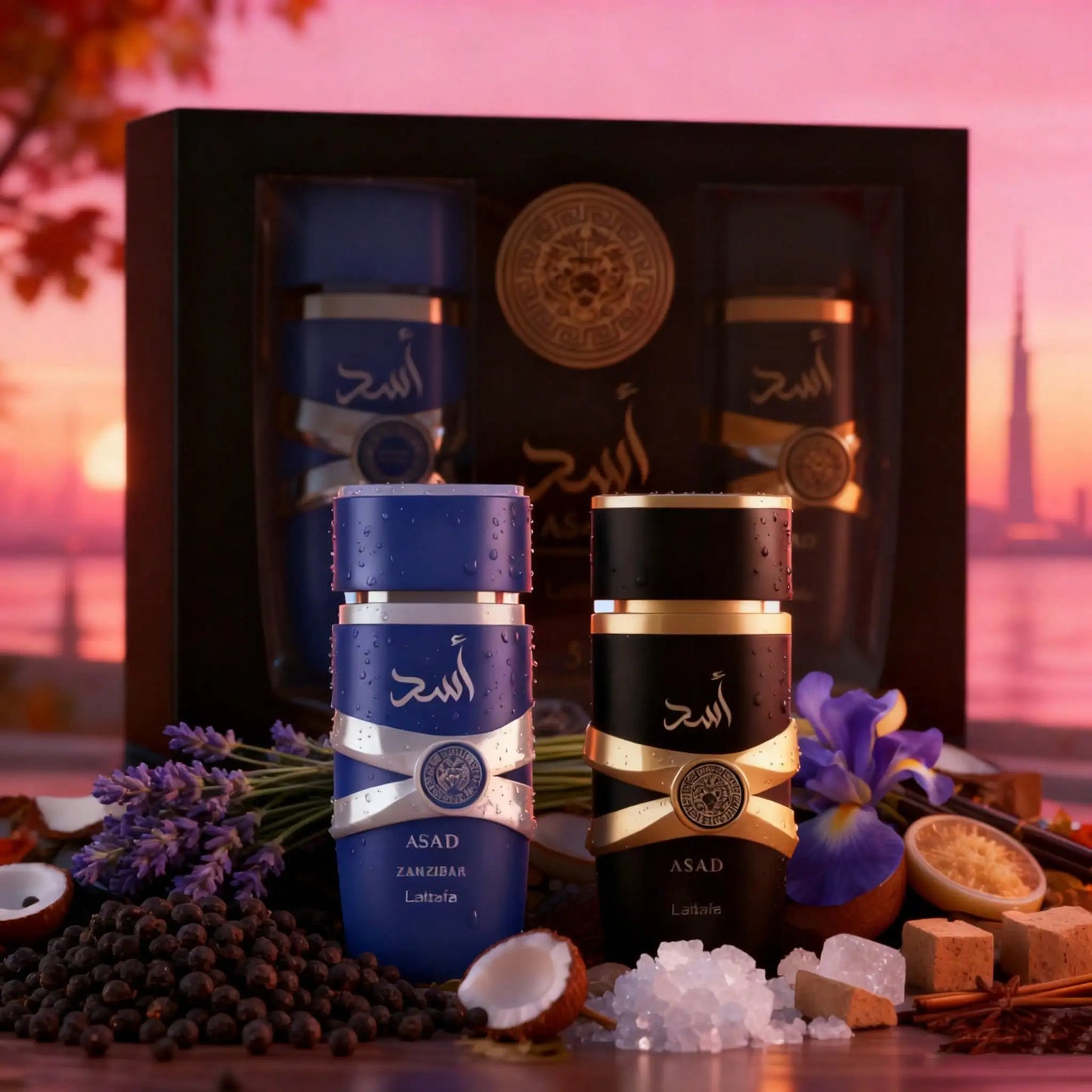 Coffret Lattafa Asad 2x50ml - Asad + Asad Zanzibar EDP Unisexe Édition 5ème Anniversaire