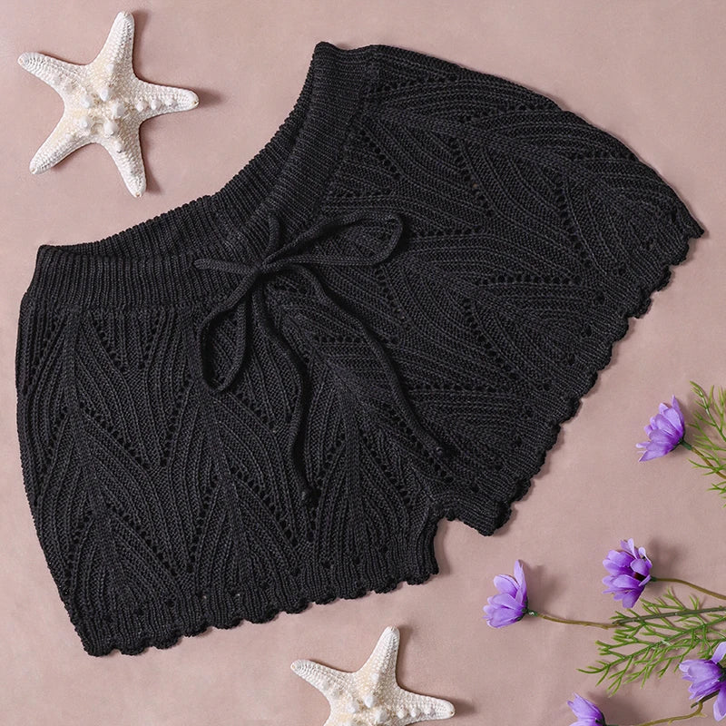 Short de Plage Ajouré Femme - Couvre-Maillot Cordon Taille Été Automne