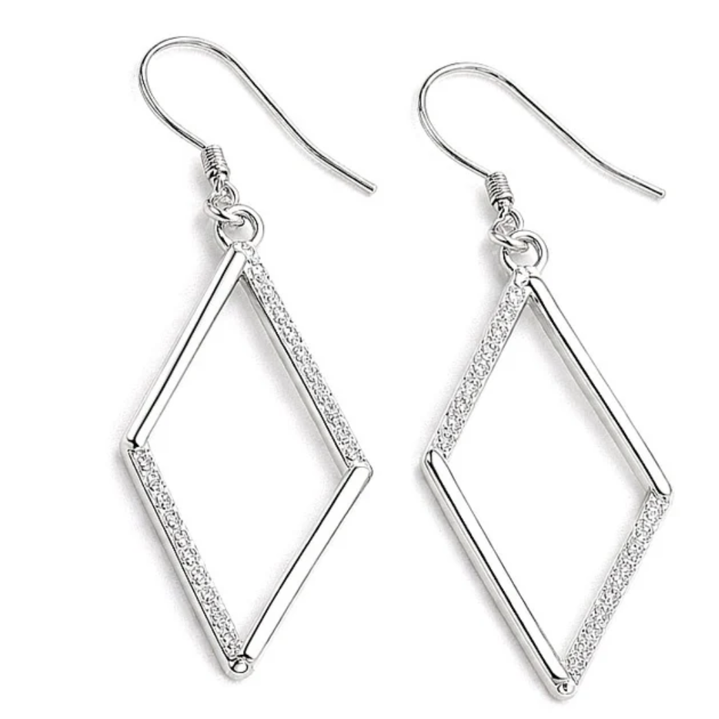 Boucles d'oreilles argent 925 losange zirconiums sertis 40x13mm
