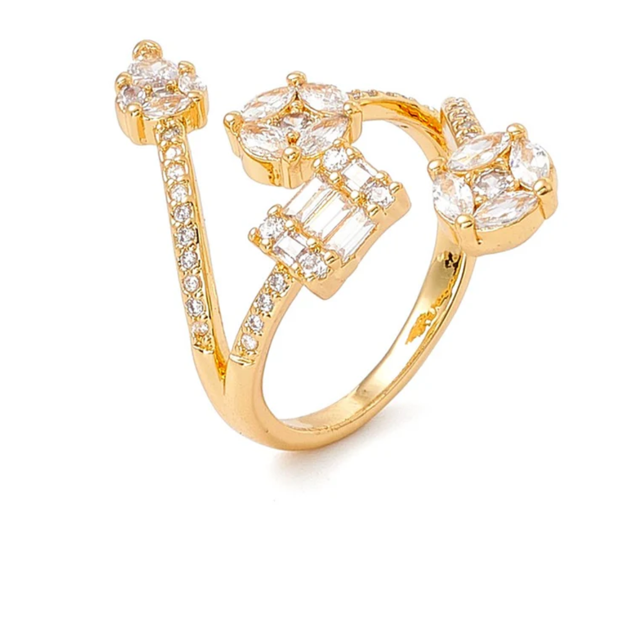 Bague Femme Réglable Longue Étoiles Zirconiums Blancs