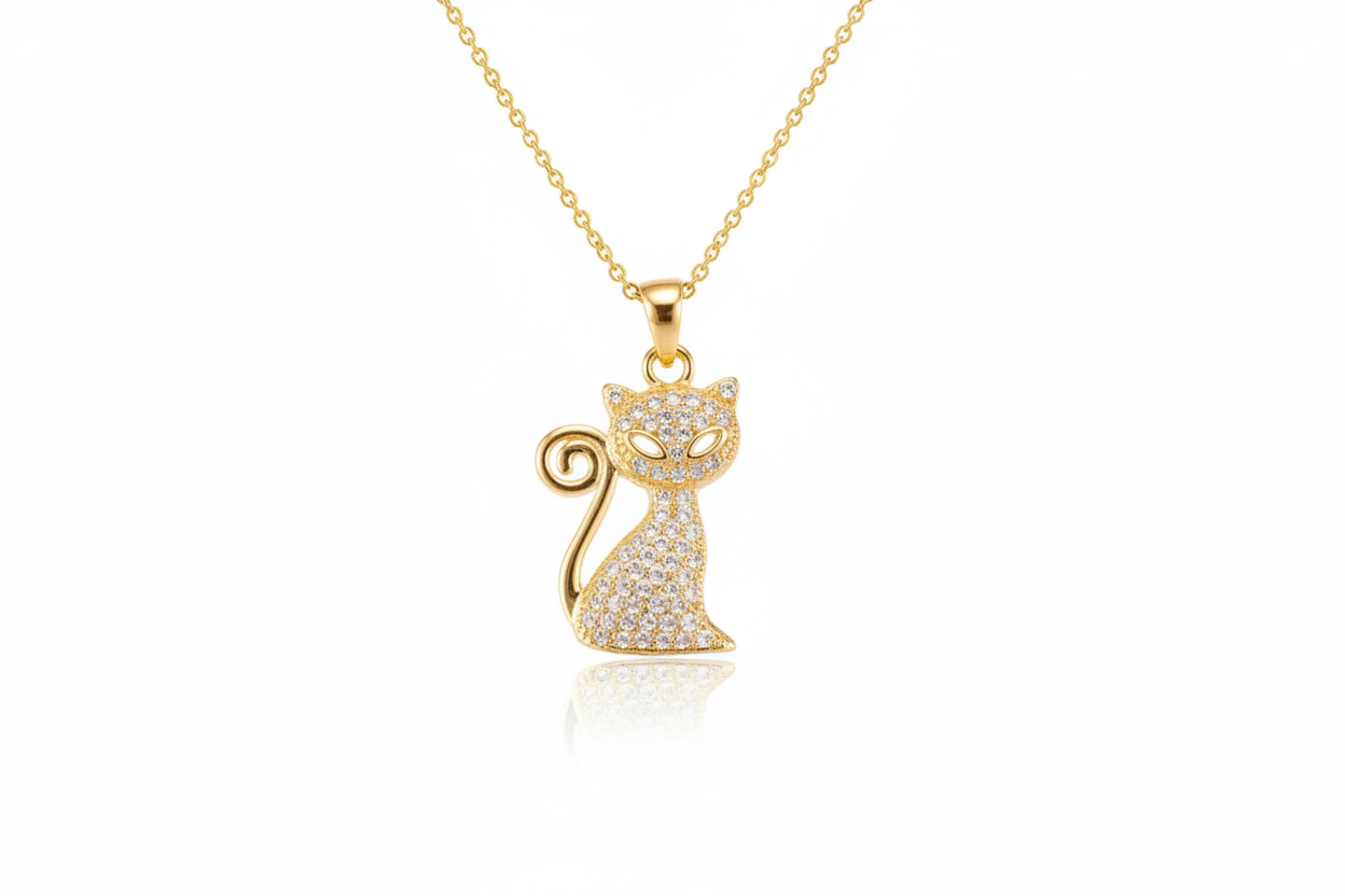 Détail de la description du collier chaton zirconiums blanc plaqué or