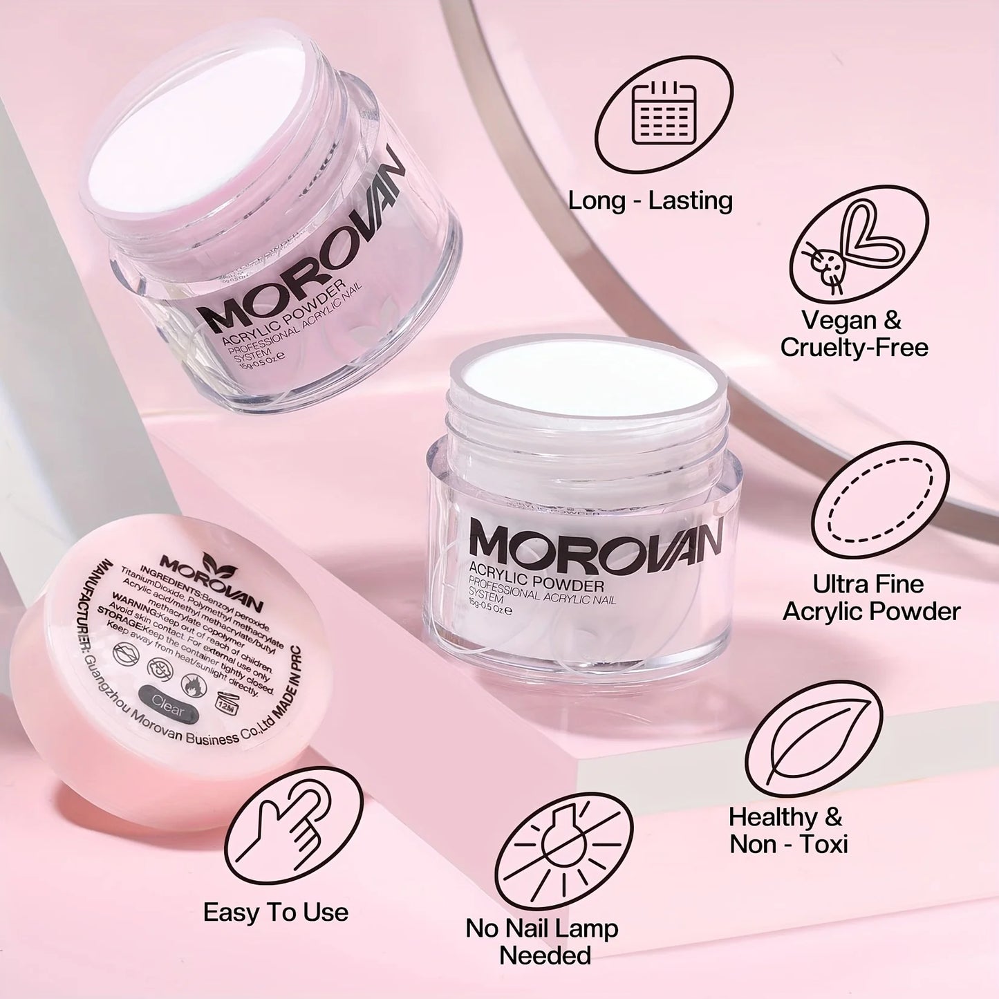 Poudre Acrylique 3-en-1 Beige Rose - Séchage Rapide Sans Odeur Non Toxique Mélange Facile Sans Lampe Cadeau Femme Fille