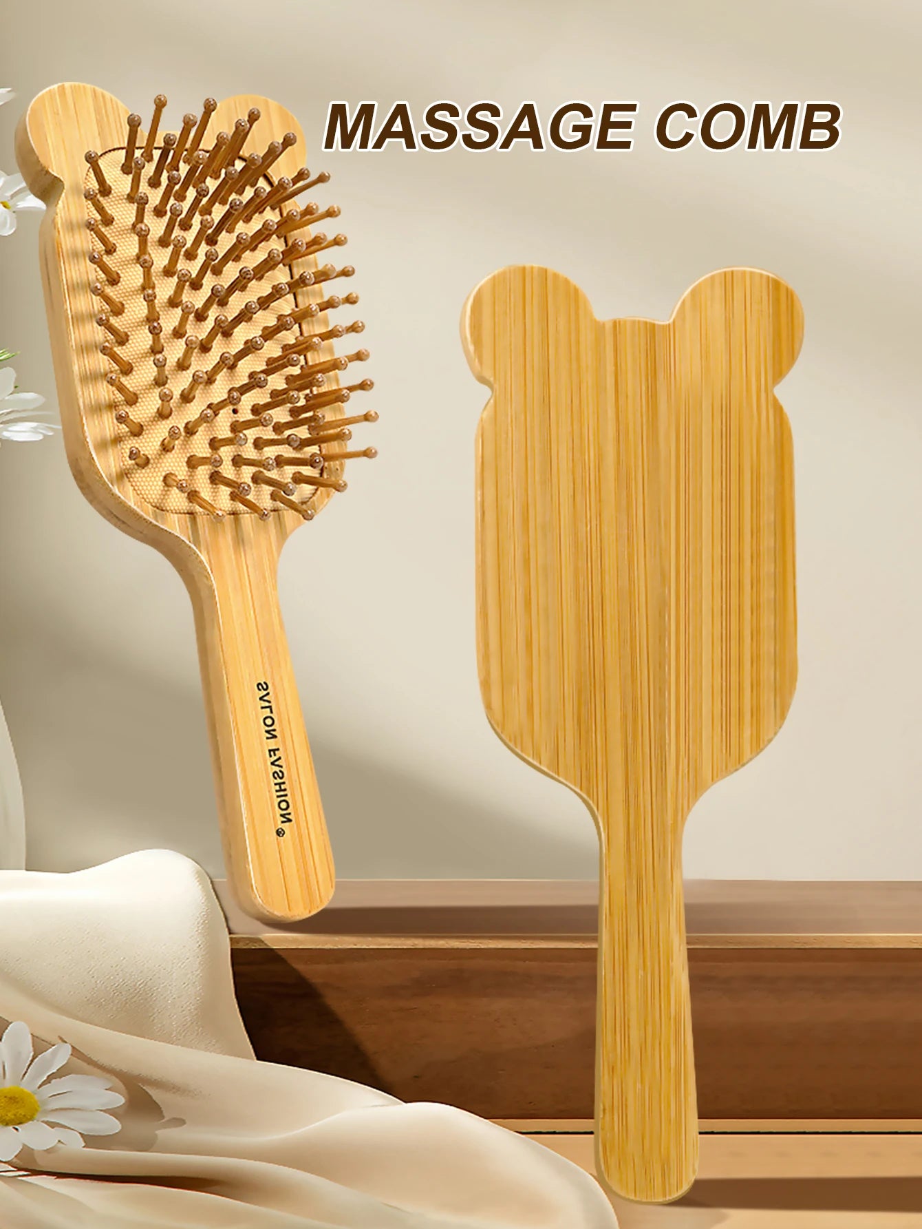Brosse Cheveux Bambou Bois Naturel - Peigne Anti-Statique Massage Cuir Chevelu Coussin d'Air Démêlage Femme Homme