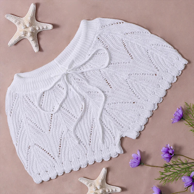 Short de Plage Ajouré Femme - Couvre-Maillot Cordon Taille Été Automne