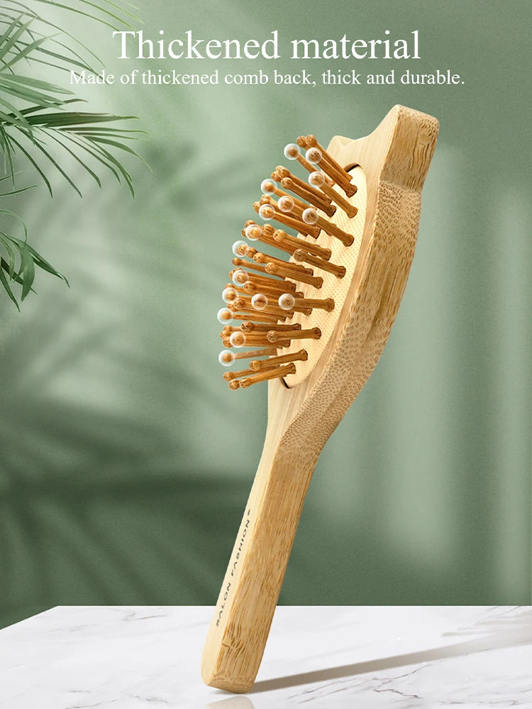 Brosse Cheveux Bambou Bois Naturel - Peigne Anti-Statique Massage Cuir Chevelu Coussin d'Air Démêlage Femme Homme