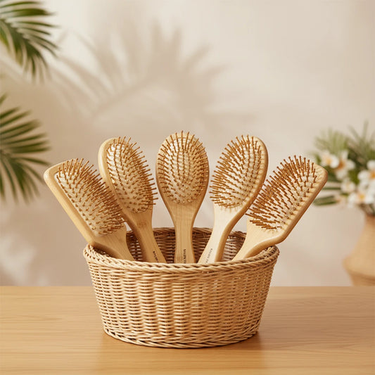 Brosse Cheveux Bambou Bois Naturel - Peigne Anti-Statique Massage Cuir Chevelu Coussin d'Air Démêlage Femme Homme