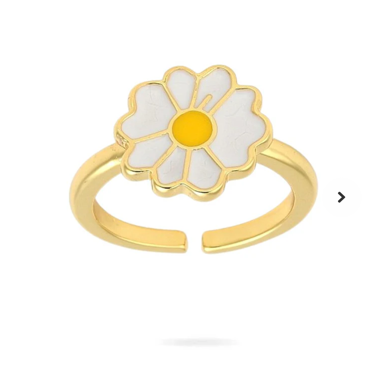 Bague Femme Réglable Fleur Marguerite Émail Blanc & Jaune Plaqué Or