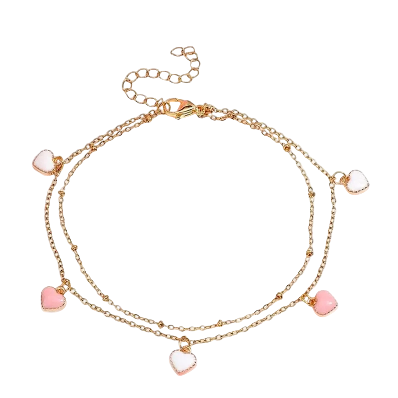 Chaîne de Cheville Acier Inoxydable Cœurs Nacre Rose et Blanc